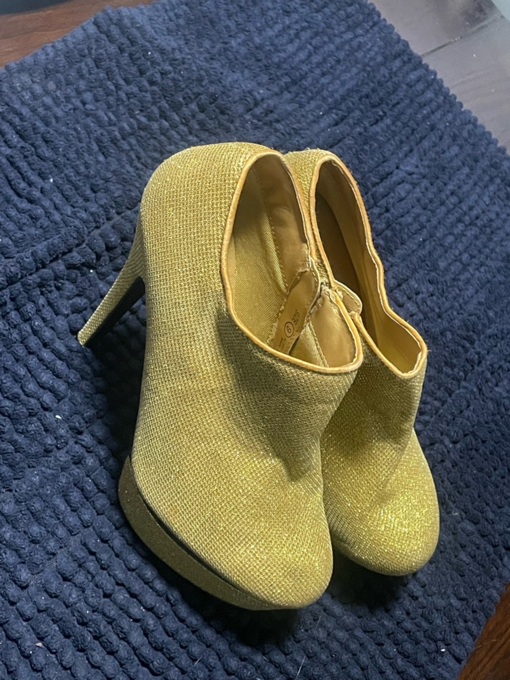 Gold Glitter Platform High Heel Booties - Women